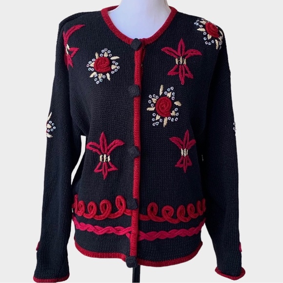 VINTAGE AMANDA SMITH EMBROIDERED EMBELLISHED FLORAL CARDIGAN SWEATER - Picture 16 of 16